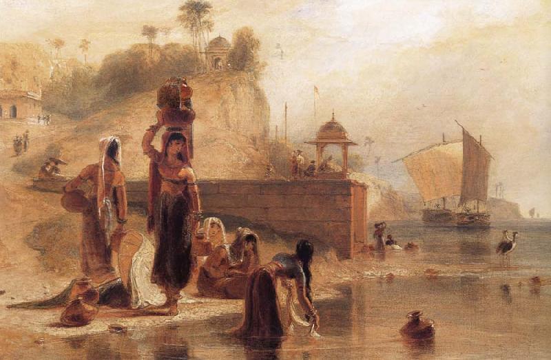 William Daniell Women Fetching Water from the River Ganges near Kara Spain oil painting art